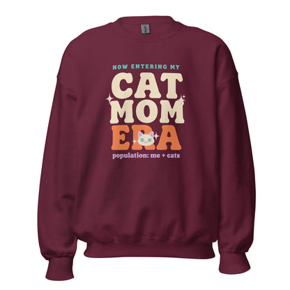 Cat Mom Era retro Y2K crewneck sweatshirt — Maroon, front