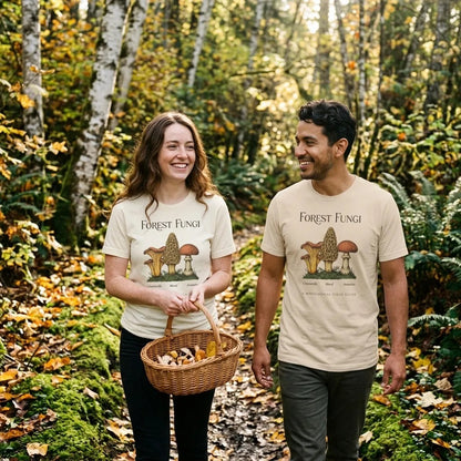 Forest Fungi vintage mushroom field guide tee — lifestyle