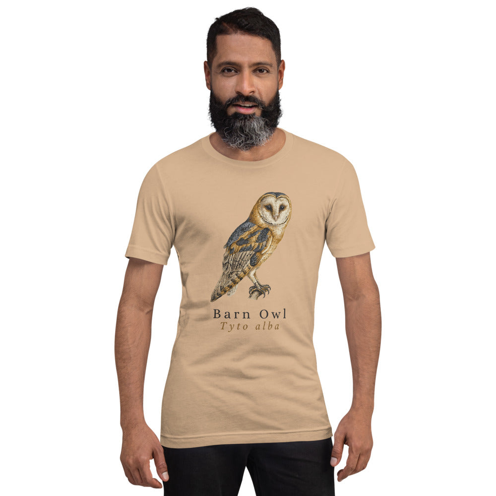 Barn Owl vintage field-guide tee — Tan, on model