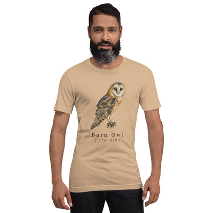Barn Owl vintage field-guide tee — Tan, on model
