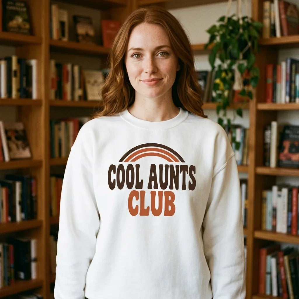 Cool Aunts Club retro groovy aunt crewneck sweatshirt — lifestyle