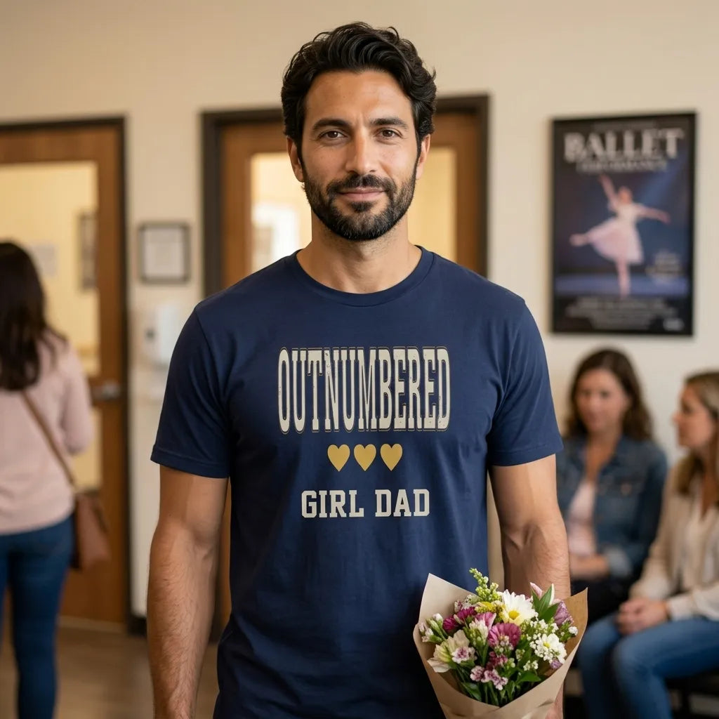 Girl Dad Outnumbered & Proud tee — lifestyle