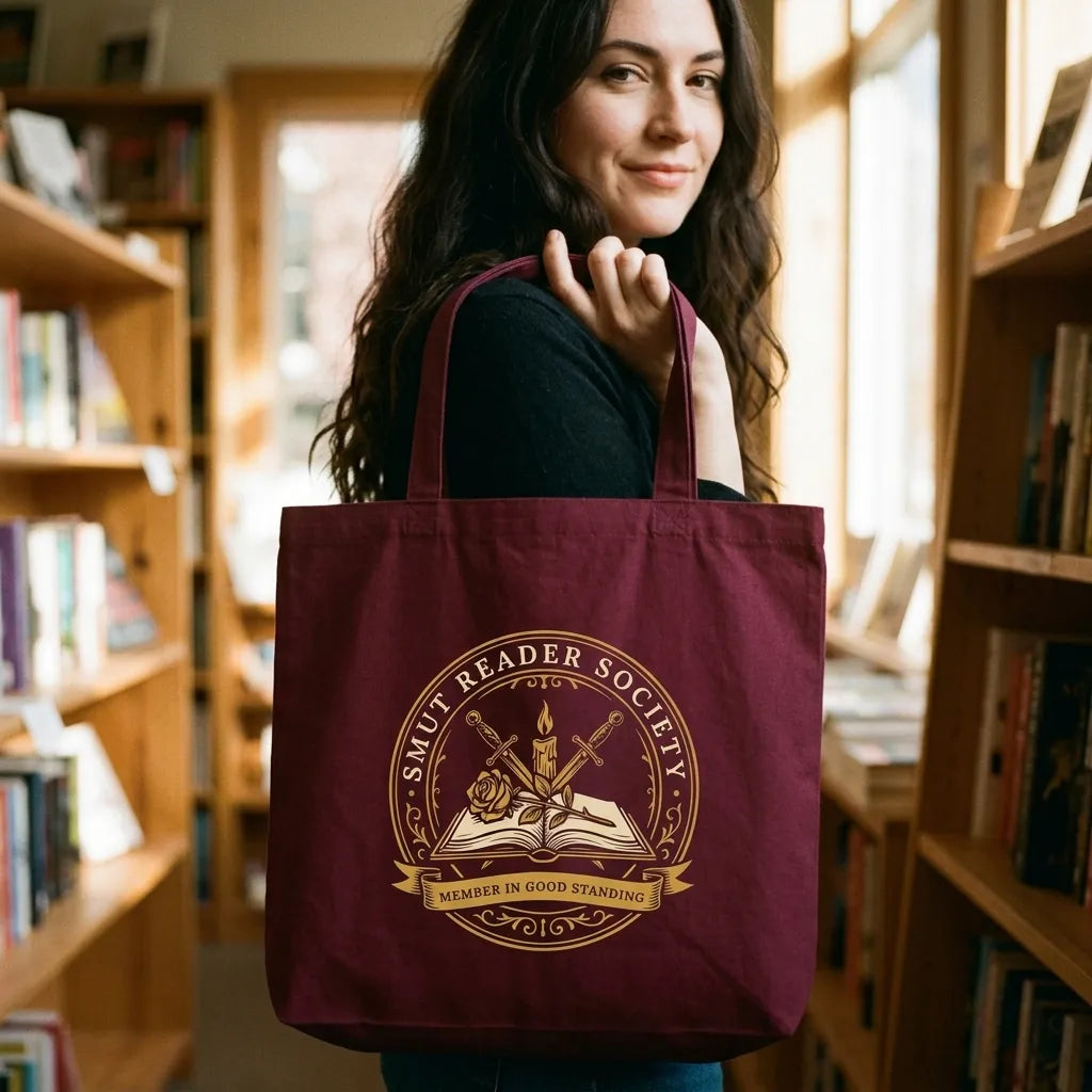 Smut Reader Society romantasy book tote bag — lifestyle