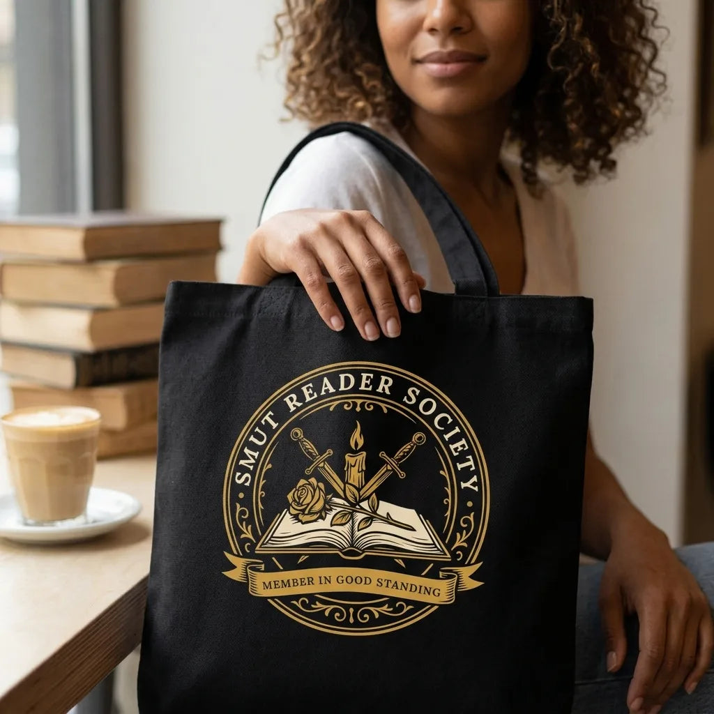 Smut Reader Society romantasy book tote bag — lifestyle
