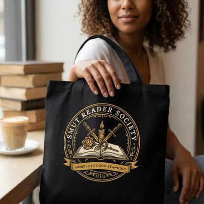 Smut Reader Society romantasy book tote bag — lifestyle