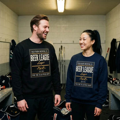 Beer League Cold Barn Brewing lager crewneck sweatshirt — lifestyle