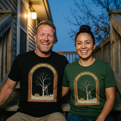 One More Hour funny deer hunting tee — lifestyle