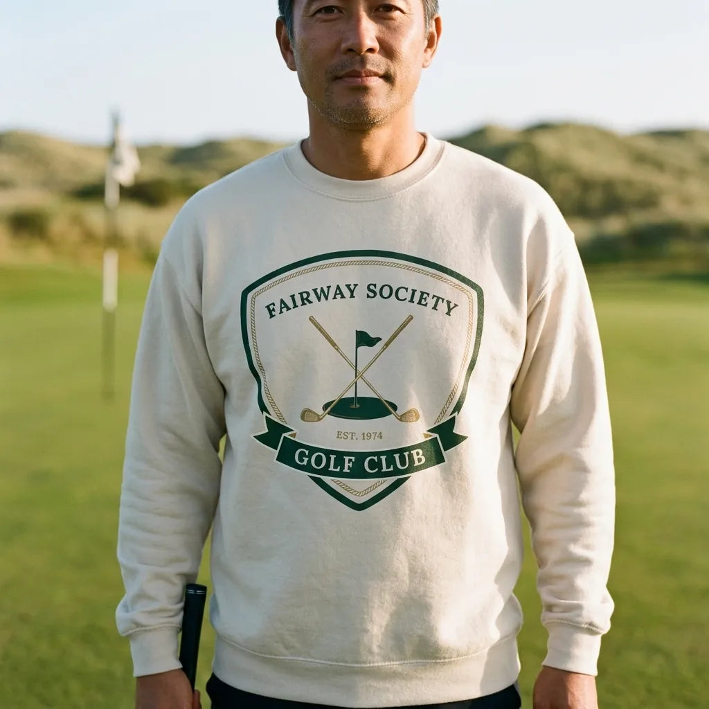 Fairway Society vintage golf club crest crewneck sweatshirt — lifestyle