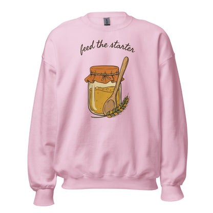 Feed The Starter sourdough baker crewneck sweatshirt — Light Pink, front