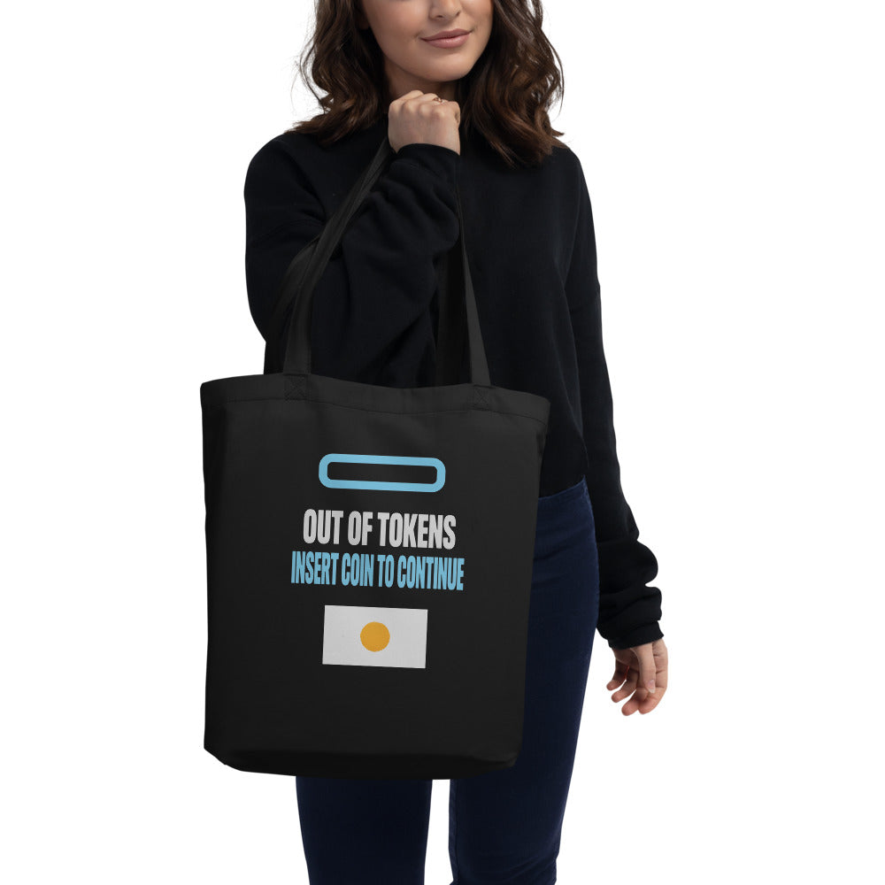 Insert Coin To Continue out of tokens canvas tote bag — Black