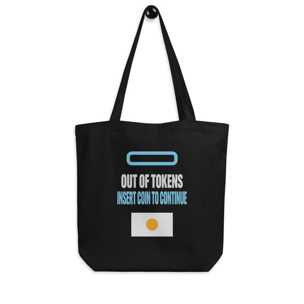 Insert Coin To Continue out of tokens canvas tote bag — Black, hanger