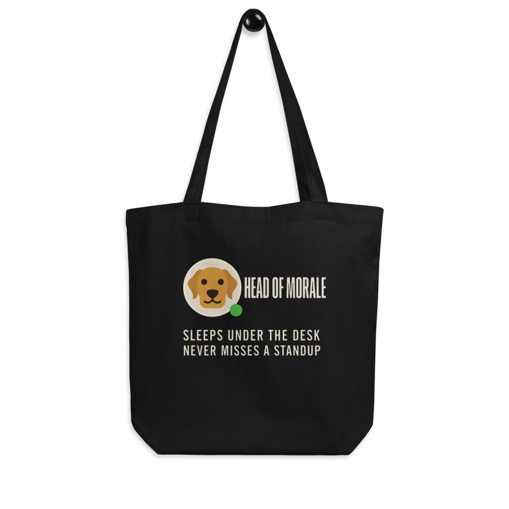 Head of Morale dog profile card tote bag — Black, hanger