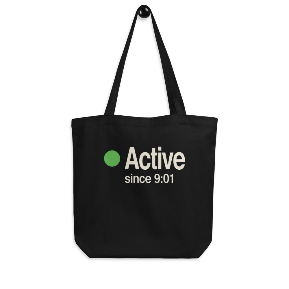 Active Since 9:01 presence status tote bag — Black, hanger