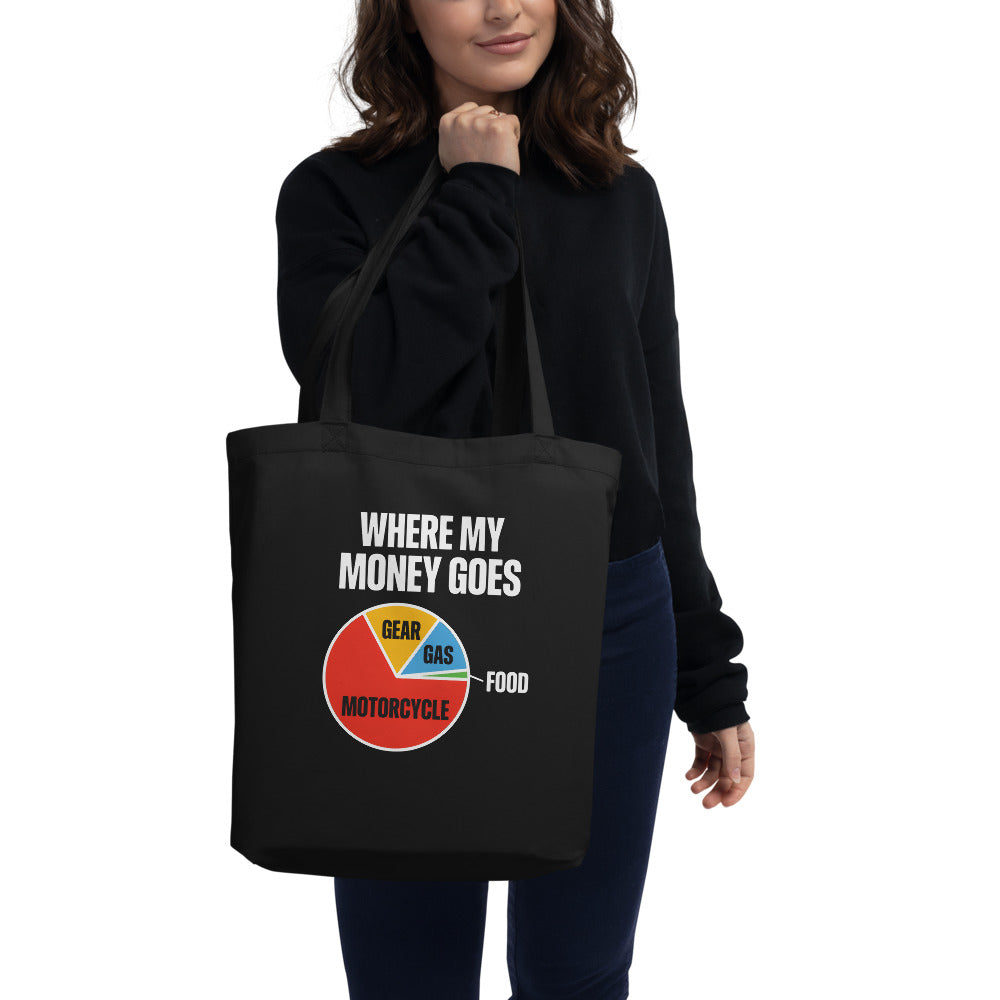Where My Money Goes funny motorcycle tote bag — Black
