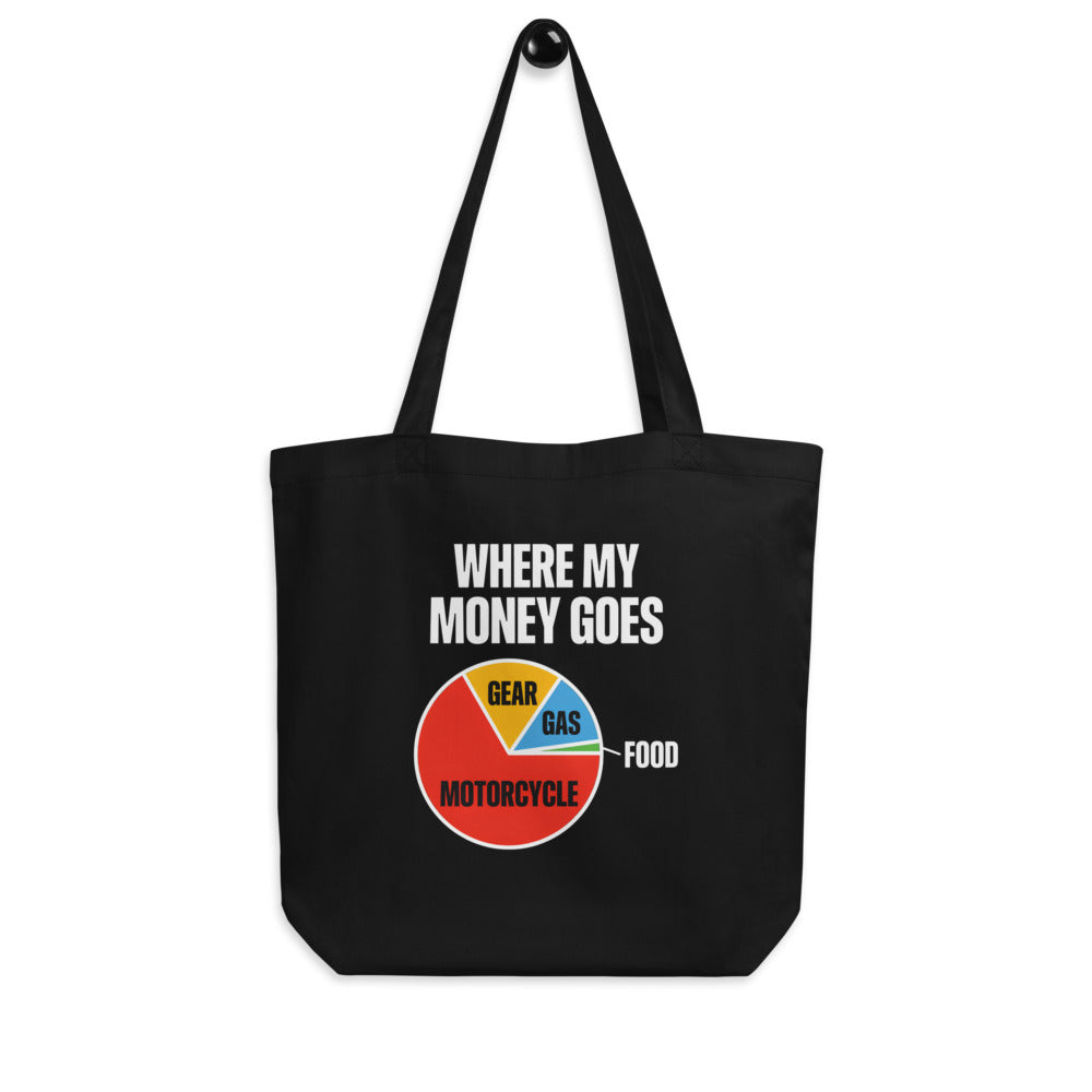 Where My Money Goes funny motorcycle tote bag — Black, hanger
