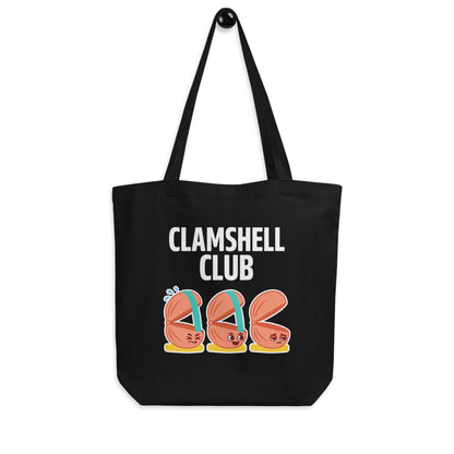 Clamshell Club funny physical therapy tote bag — Black, hanger
