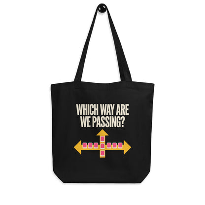 Which Way Are We Passing funny mahjong tote bag — Black, hanger