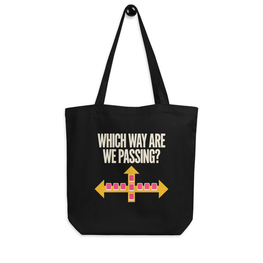 Which Way Are We Passing funny mahjong tote bag — Black, hanger