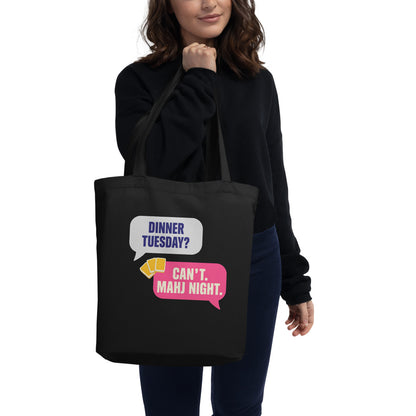 Mahj Night funny mahjong tote bag — Black