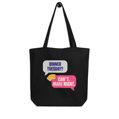 Mahj Night funny mahjong tote bag — Black, hanger