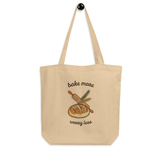 Bake More Worry Less retro kitchen sourdough canvas tote bag — Oyster, hanger