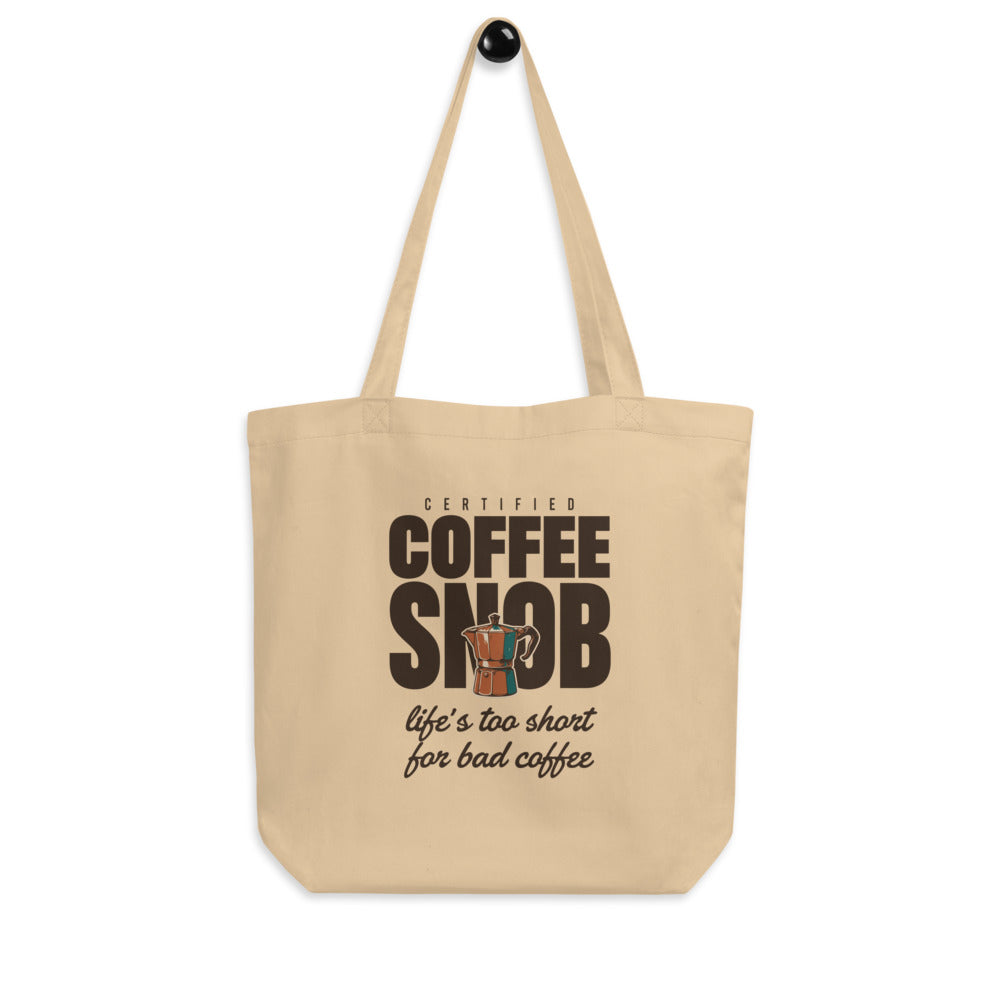 Certified Coffee Snob coffee canvas tote bag — Oyster, hanger