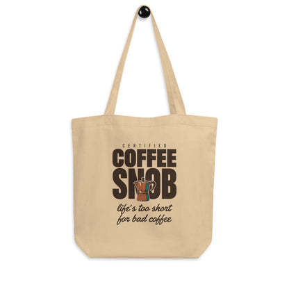 Certified Coffee Snob coffee canvas tote bag — Oyster, hanger