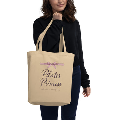 Pilates Princess coquette bow canvas tote bag — Oyster