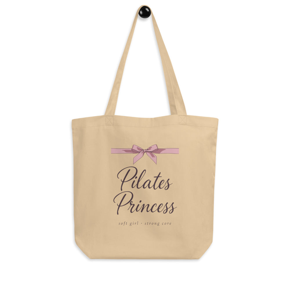 Pilates Princess coquette bow canvas tote bag — Oyster, hanger