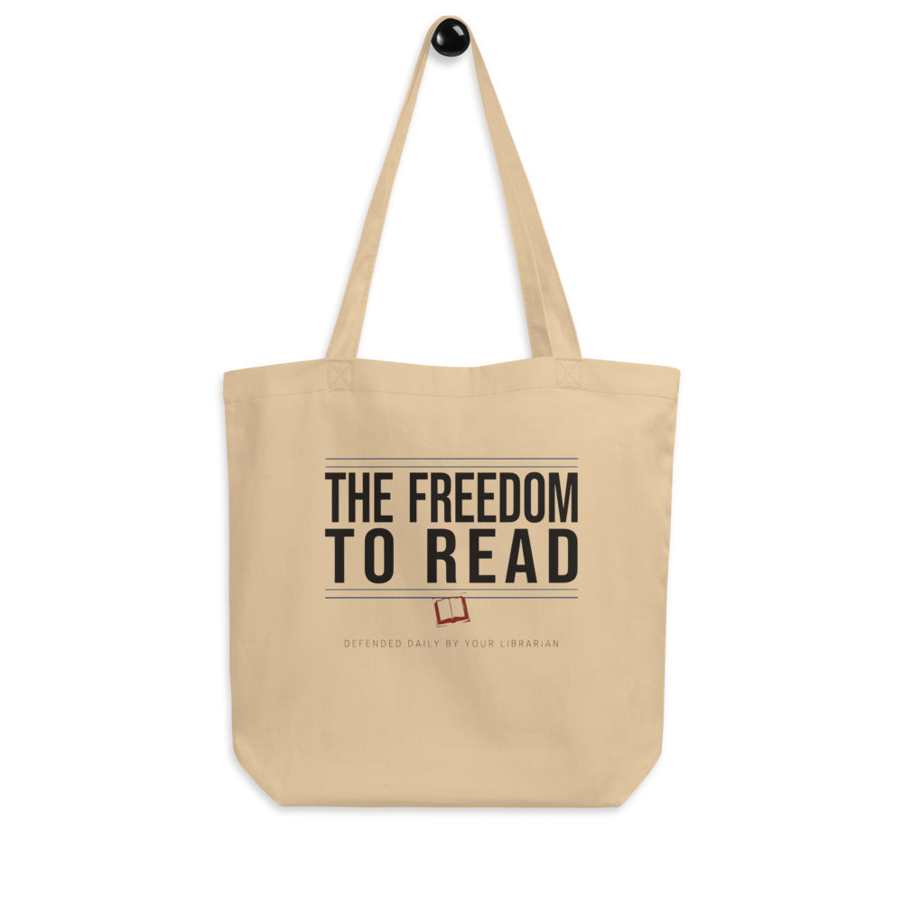 The Freedom to Read school librarian canvas tote bag — Oyster, hanger