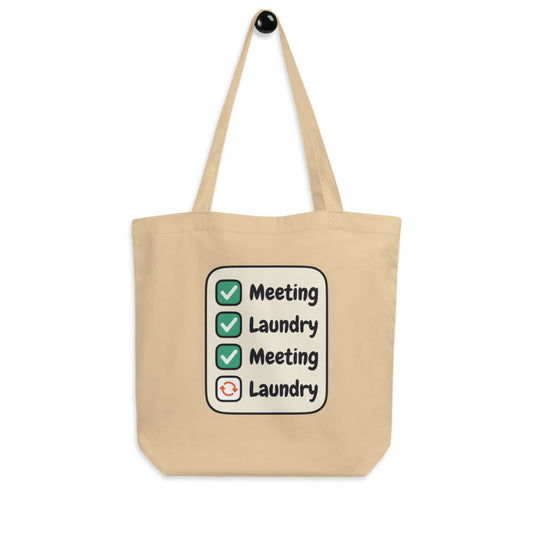 Meeting Laundry funny remote worker tote bag — Oyster, hanger