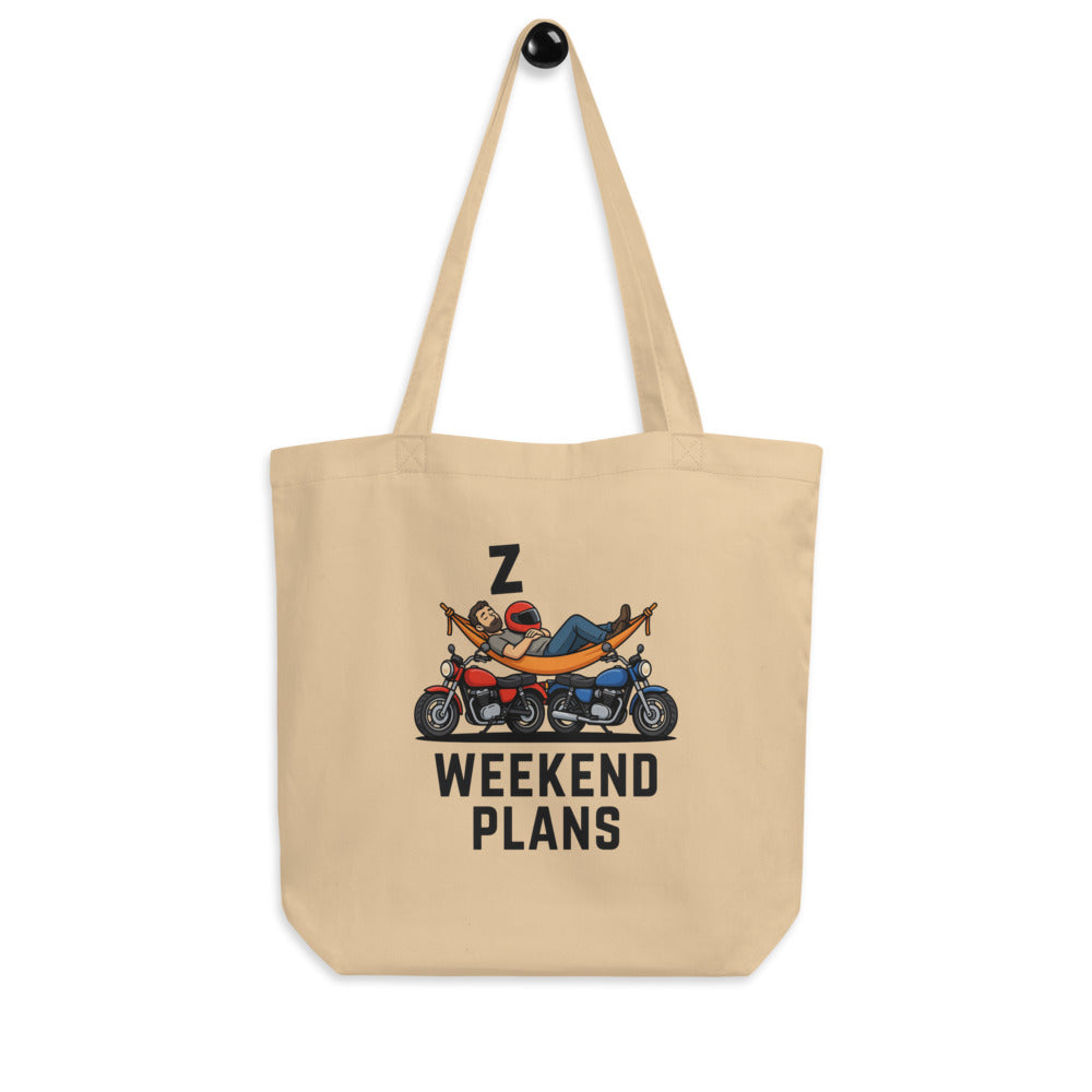 Weekend Plans funny motorcycle dad tote bag — Oyster, hanger