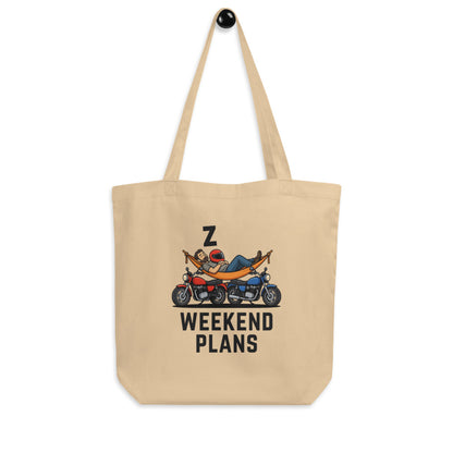 Weekend Plans funny motorcycle dad tote bag — Oyster, hanger