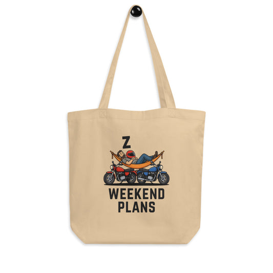 Weekend Plans funny motorcycle dad tote bag — Oyster, hanger