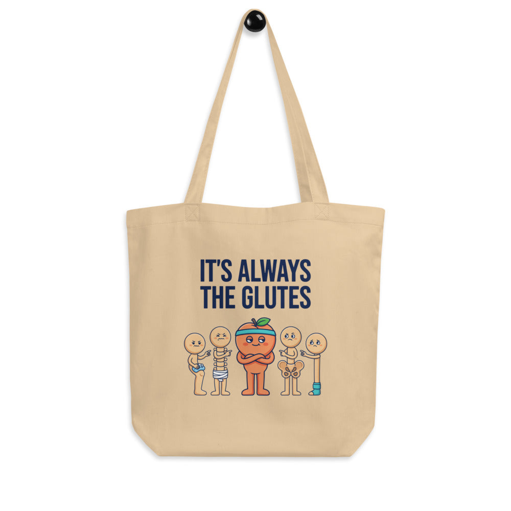 Always The Glutes funny physical therapy tote bag — Oyster, hanger