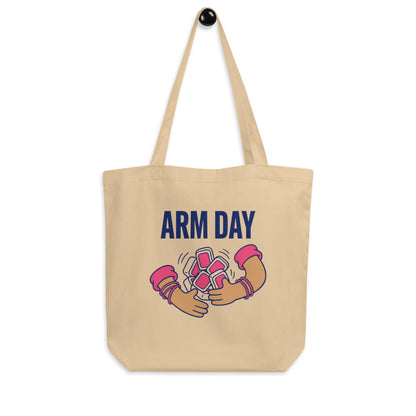 Arm Day funny mahjong tote bag — Oyster, hanger