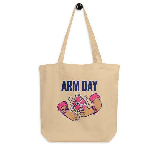 Arm Day funny mahjong tote bag — Oyster, hanger