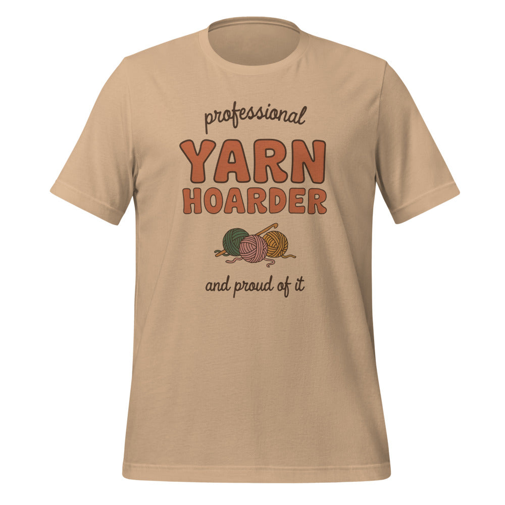 Professional Yarn Hoarder crochet cottagecore tee — Tan, front