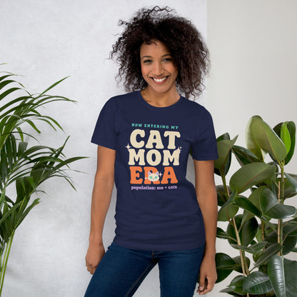 Cat Mom Era retro Y2K tee on model — Navy