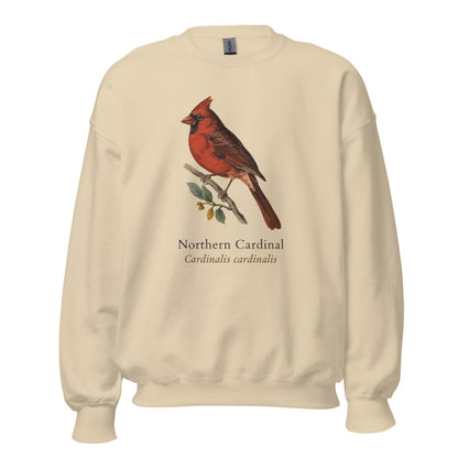 Northern Cardinal vintage field-guide crewneck sweatshirt — Sand, front