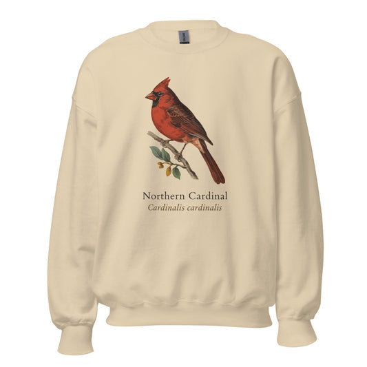 Northern Cardinal vintage field-guide crewneck sweatshirt — Sand, front