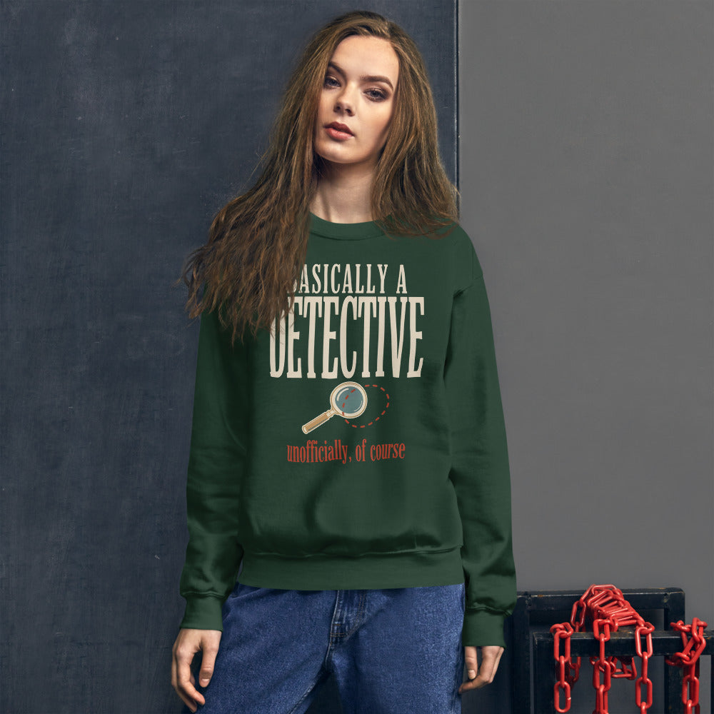 Basically a Detective vintage true crime crewneck sweatshirt — Forest Green, on model