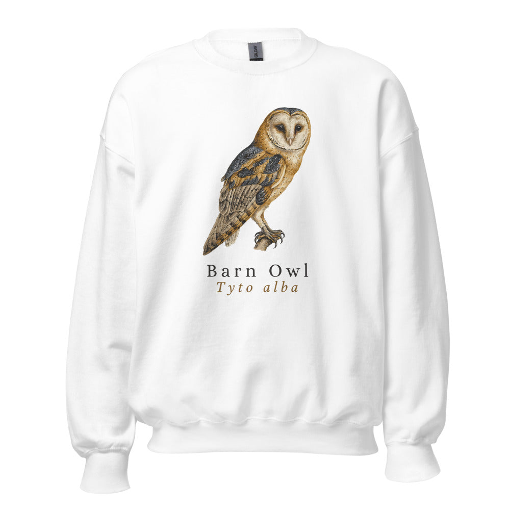 Barn Owl vintage field-guide crewneck sweatshirt — White, front