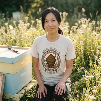 Backyard Beekeeper Keeper of Bees vintage apiary crest tee — lifestyle