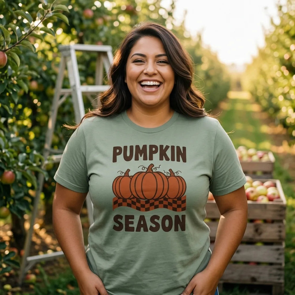 Pumpkin Season retro 70s fall t-shirt — lifestyle