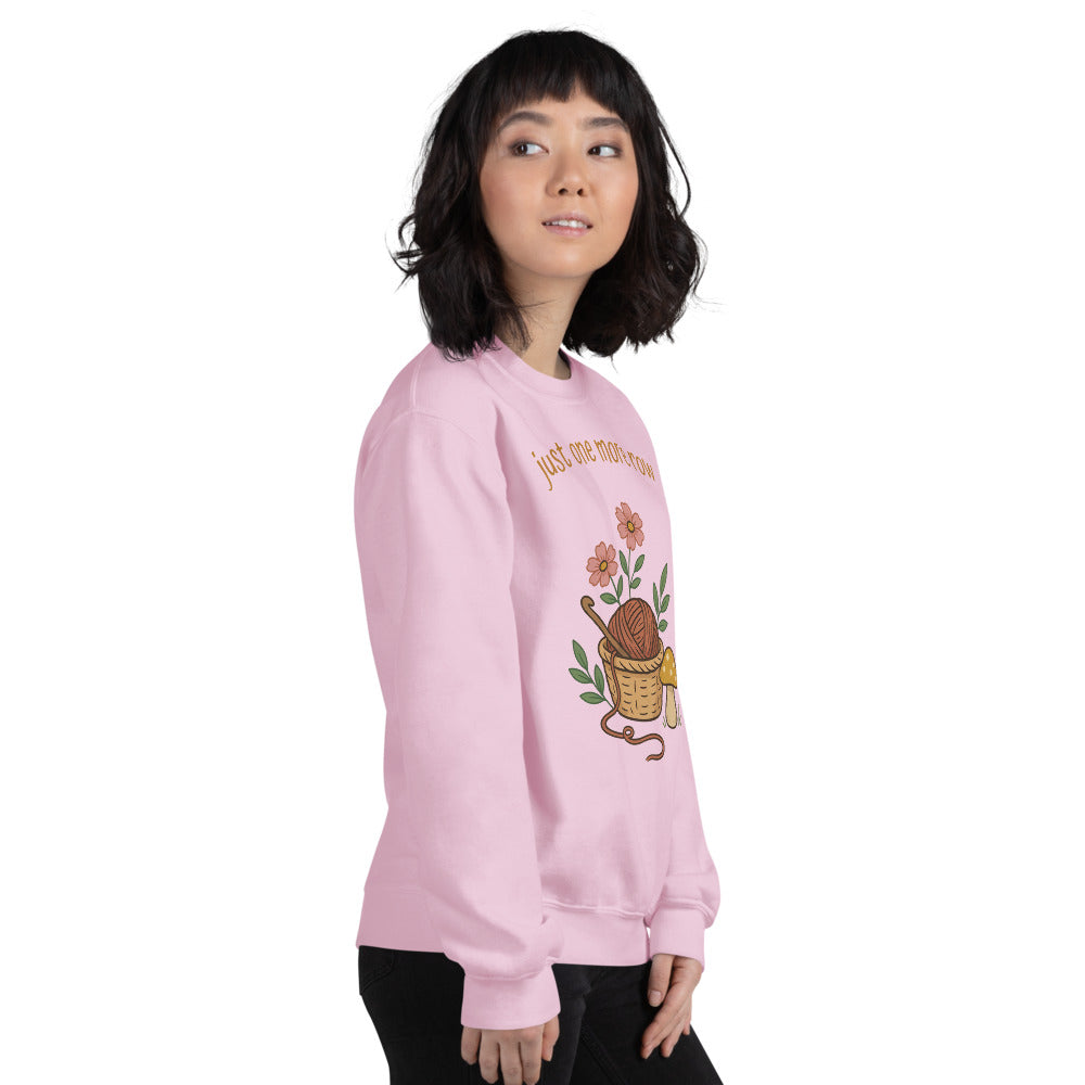 Just One More Row crochet cottagecore crewneck sweatshirt — Light Pink, on model