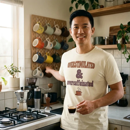 Overstimulated & Overcaffeinated soft retro coffee mental health tee — lifestyle
