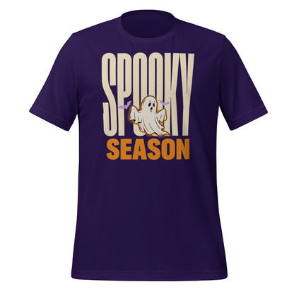 Spooky Season retro Halloween ghost typography tee — Team Purple, front