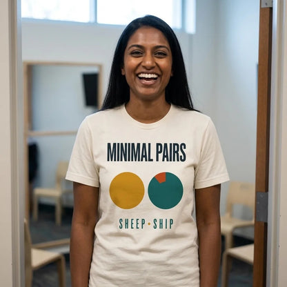 Minimal Pairs speech therapy tee — lifestyle