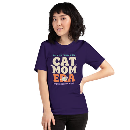 Cat Mom Era retro Y2K tee on model — Team Purple